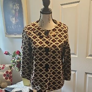 HBA Chic Women's Heart Pattern, Fall Colors Blazer, 3/4 Inch Sleeve,  Size M/L